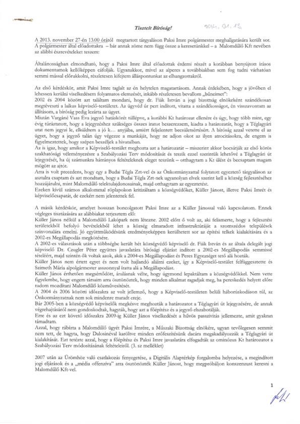 Sáhó Tibor bírósági beadvány 2014.01.13.